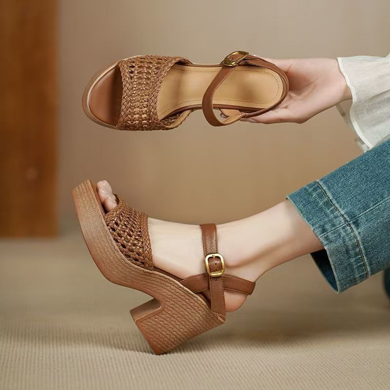 Chunky Sneaker Platform - Elegant Women's Braided High Heels Sandals