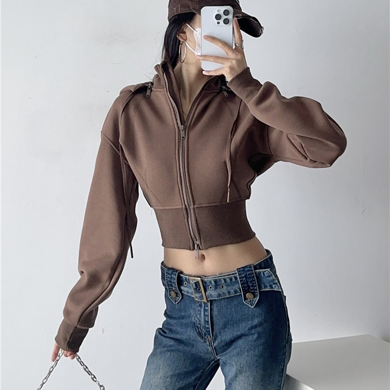 Women Crop Hoodie Sweatshirts  - đánh giá và giá Street Fashion Zip Up Hoodie