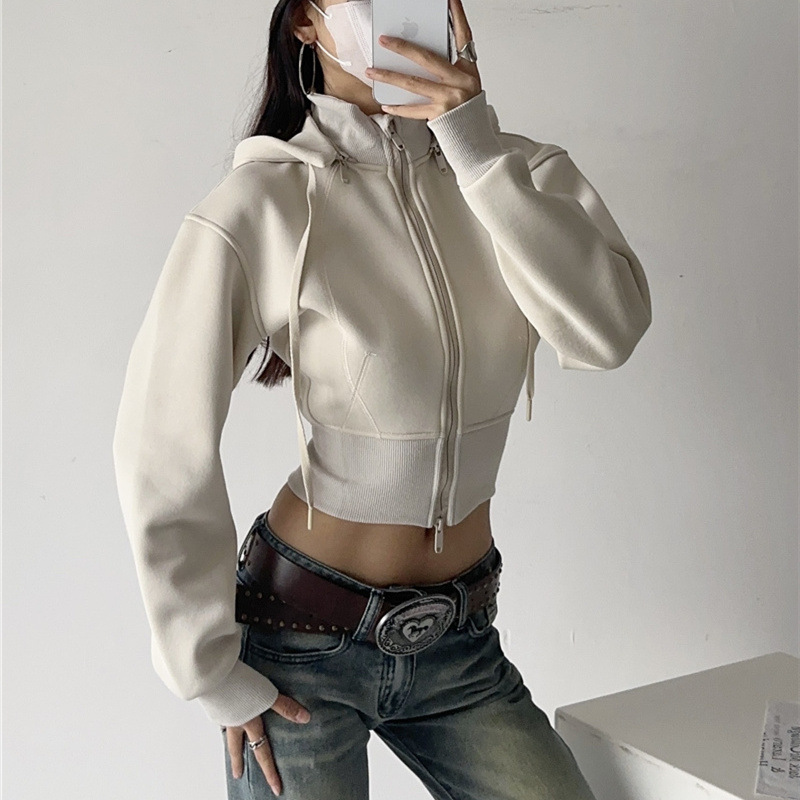 Women Crop Hoodie Sweatshirts  - đánh giá và giá Street Fashion Zip Up Hoodie