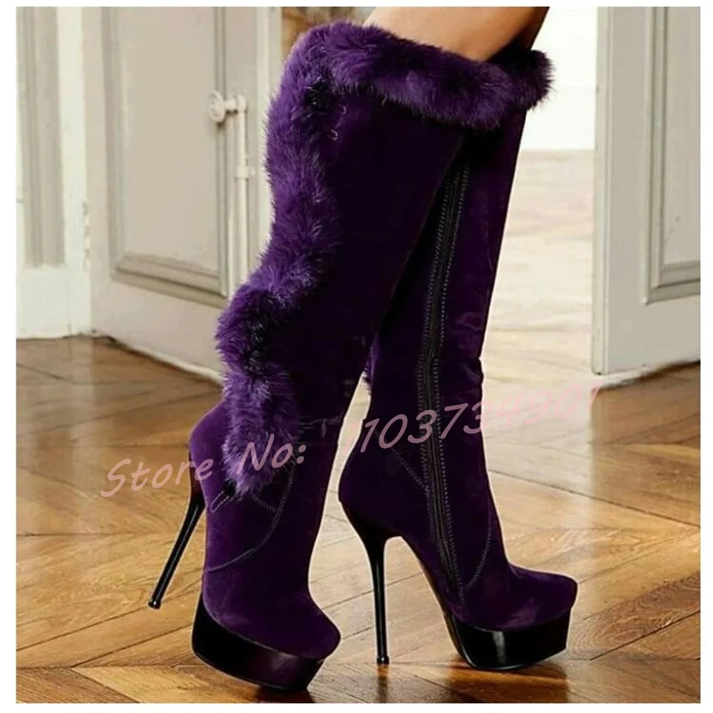 Furry Metal Heel Platform Knee - đánh giá và giá Street Fashion Ladies