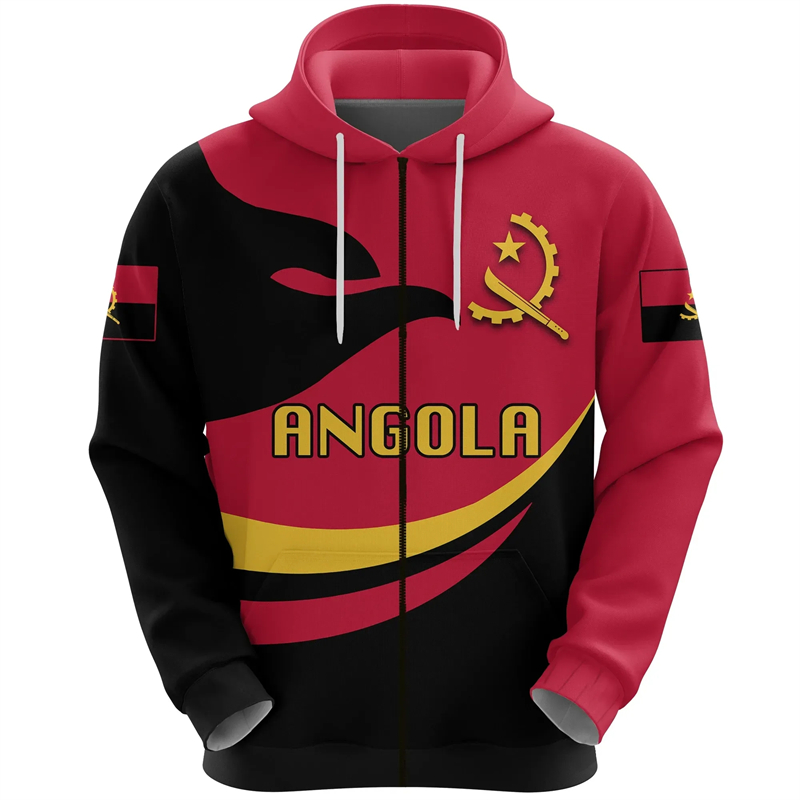 Angola Map Africa Country Grap - đánh giá và giá Street Fashion Zip Up Hoodie