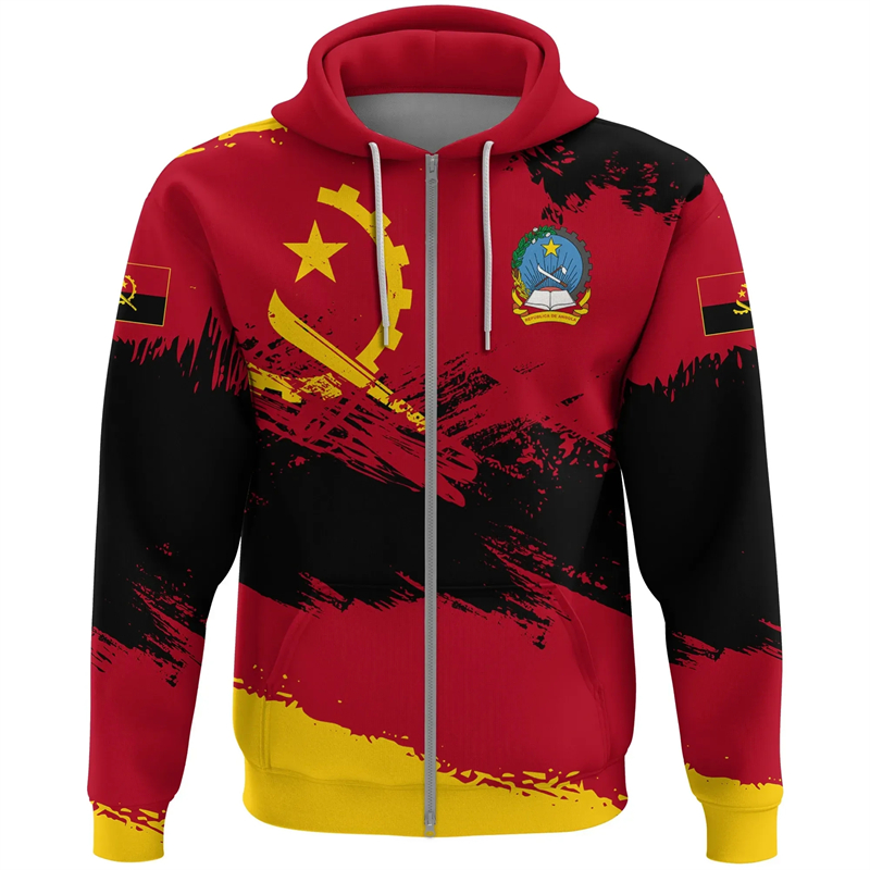 Angola Map Africa Country Grap - đánh giá và giá Street Fashion Zip Up Hoodie